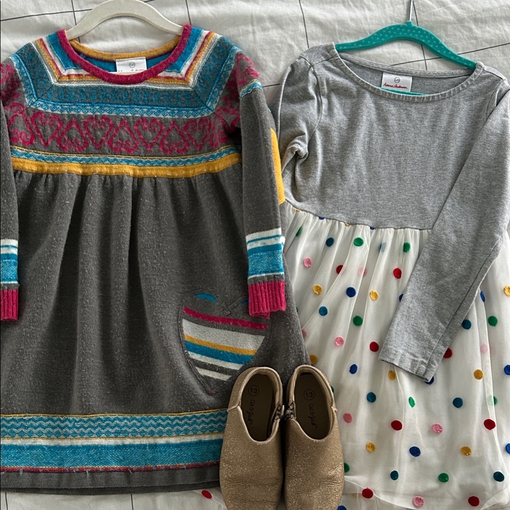 Lot of Hanna Andersson Gray and Multicolor Knit Dresses girls size 6/7